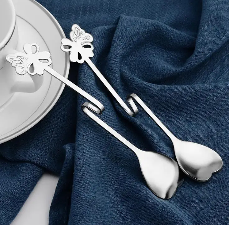 

Heart Shaped Spoons Suspensible Seasoning Ladle Scoop Twisting Hanging Cup Coffee Dessert Teaspoon Stainless Steel SN1123