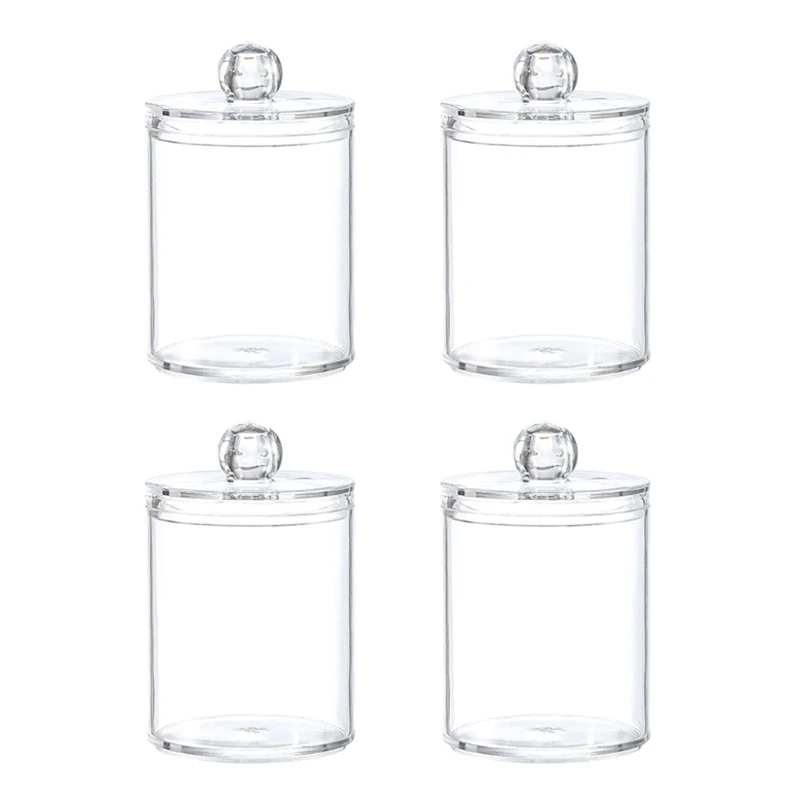 

094E 2/4 Pcs Qtips Storage Box Round Dispenser Container Holder Clear Cotton Ball Pad Cotton Swab Organizer with Lid