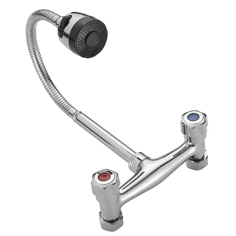 

360 Degree Stainless Steel Kitchen Faucet Two Handles Mixer Tap Rotation Stream Sprayer Nozzle Kitchen Sink Hot Cold Taps HWC