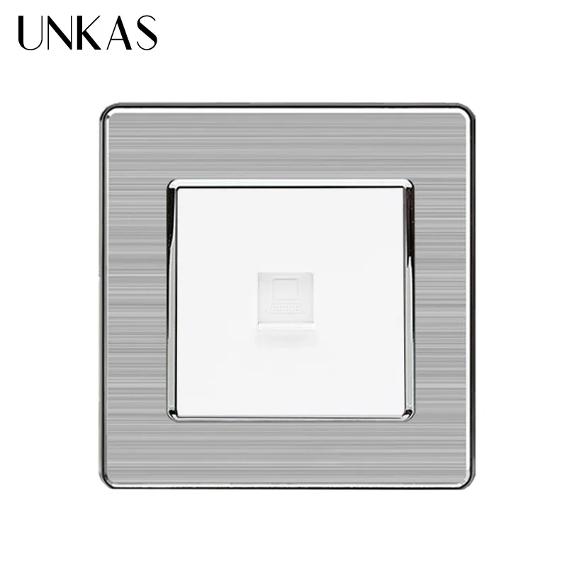 UNKAS 1 Gang RJ45 Интернет-разъем CAT5E нержавеющая сталь матовая панель компьютерная