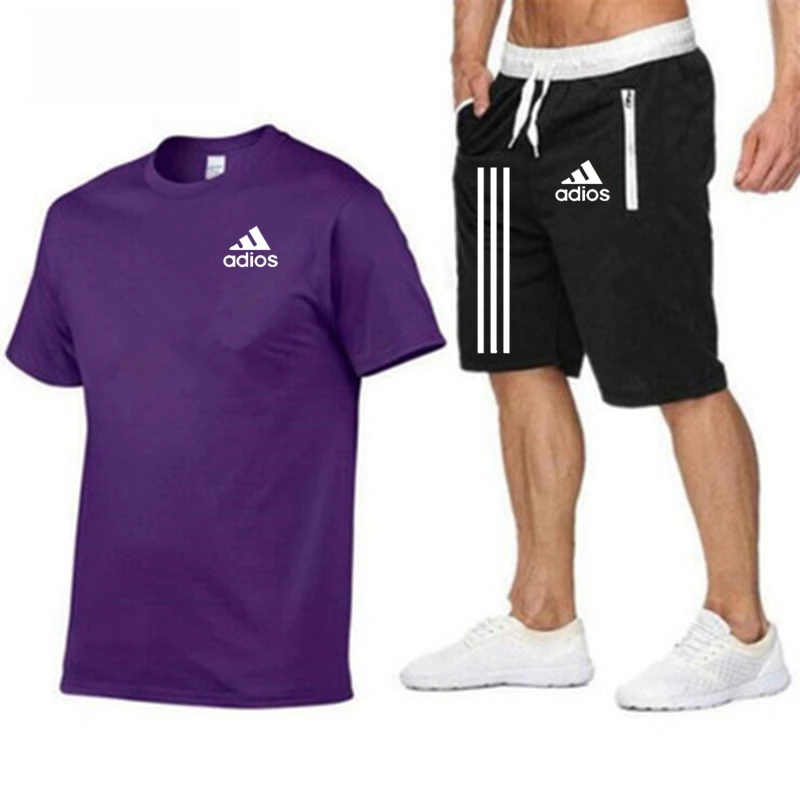

Men's Casual Tracksuit Summer Clothes Sportswear Two Piece Set T Shirt Brand Track Clothing Male Sweatsuit Sports Suits S-3XL