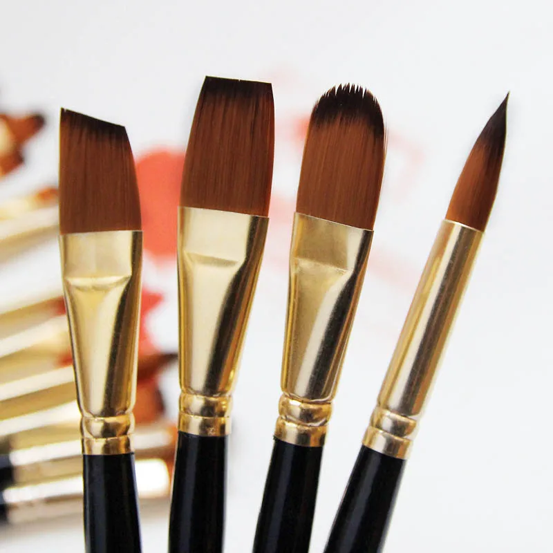 

5Pcs Watercolor Acrylic Oil Painting Pen Portable Nylon Hair Drawing Art Supplies Wood Handle Artist Paint Brush Set