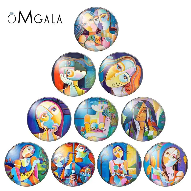 

Fashion Art Oil Painting Women 12mm 14mm 18mm 20mm 25mm 30mm Photo round glass cabochon demo flatback Jewelry DIY Makings