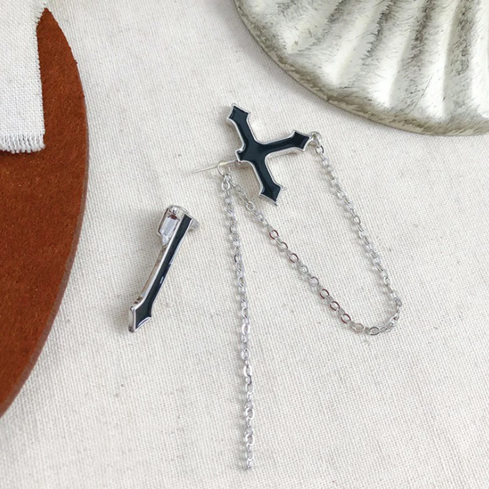 

Personality Ear Stud Vintage Long Chain Cross Zipper Drop Earrings For Men Women Fashion Punk Jewelry Charm Exaggeration Earring