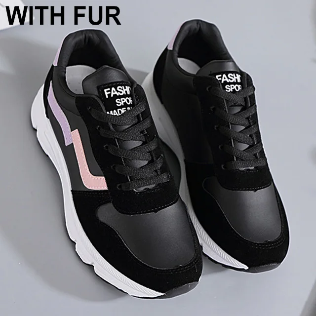 Black with fur Модная повседневная обувь; женская летняя Удобная дышащая Белая обувь; женские кроссовки на платформе; Basket Chaussure Femme - Цвет: Black with fur