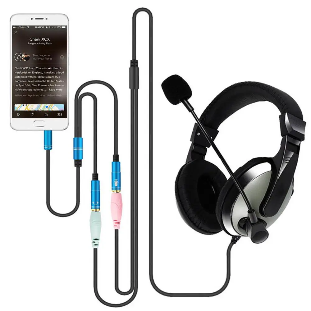 

3.5mm Jack Microphone Headset Audio Splitter Cable Female to 2 Male Headphone Mic Aux Extension Cables For phone Computer Cabo