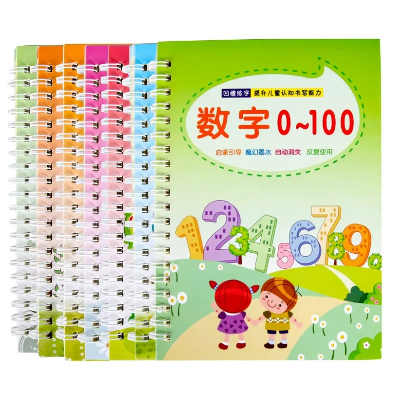 

4 книги многоразовая детская книжка для каллиграфии для изучения английского языка арифметическая Математика для написания детских надпис...