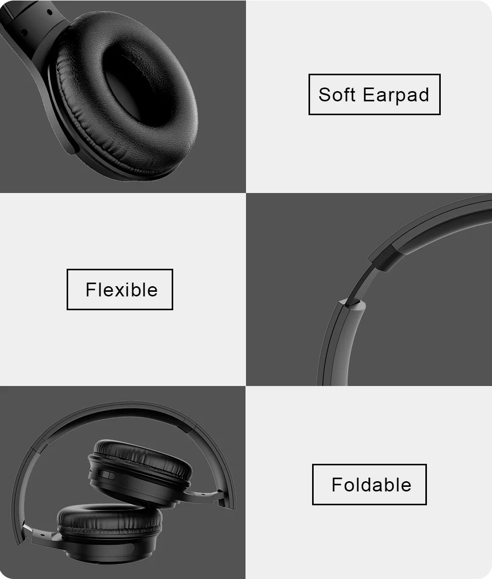 

Bluetooth Headphones HIFI Stereo Wireless Earphone Gaming Headsets Over-ear Noise Canceling with Mic Support TF Card