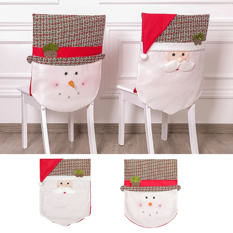 Рождественский чехол на стул с изображением Санта-Клауса снеговика обеденные