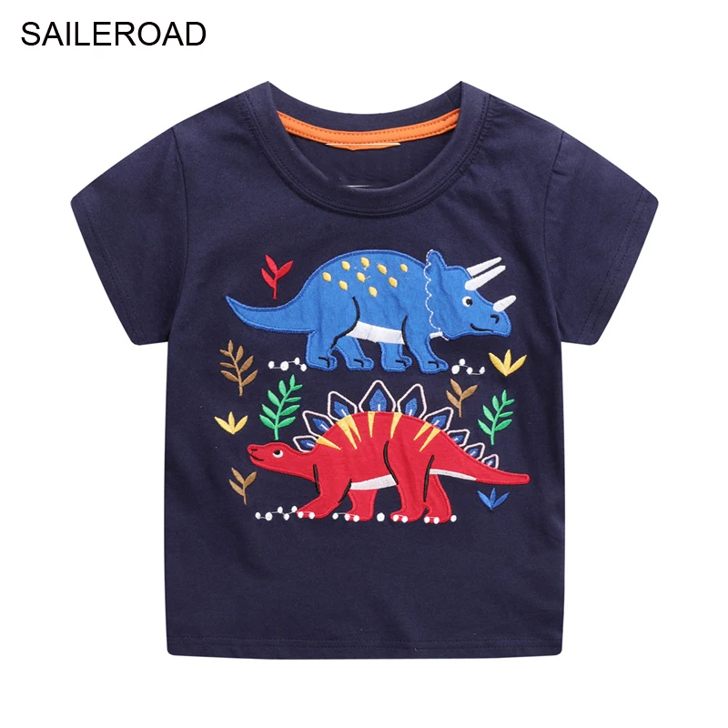 

SAILEROAD/Детская футболка с аппликацией динозавра; Лето 2021; Детские футболки; Одежда с короткими рукавами для маленьких мальчиков; Детская одеж...