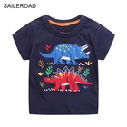 SAILEROADДетская футболка с аппликацией динозавра; Лето 2021; Детские футболки; Одежда с короткими рукавами для маленьких мальчиков; Детская одежда