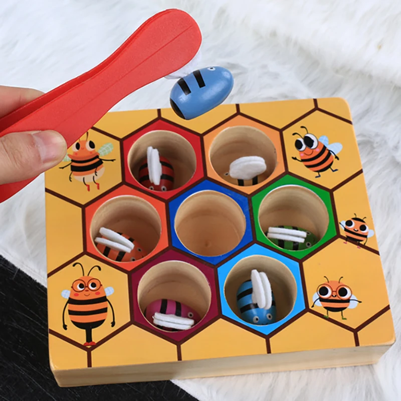 

Kids Hive Game Board Montessori Toys Color Cognition Clip Small Bee Jigsaw Toy Wooden Learning Educational Beehive Games Jigsaws