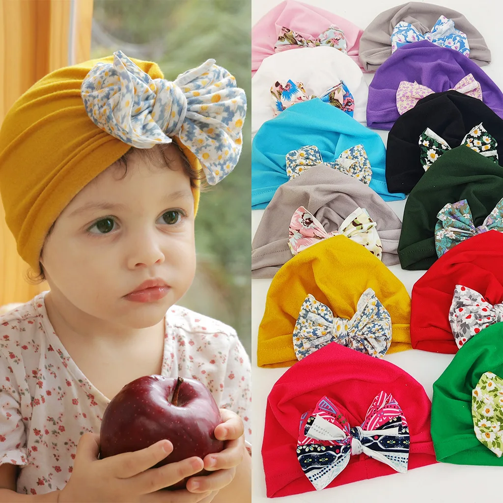 

1PCS Knitted wool flower Winter Baby Girls Bonnet infant Baby BeanieTurban Hats Newborn 211120