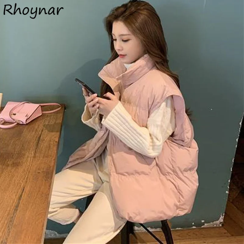 

Vests Women Trendy Simple Zipper Solid Loose Tender winter New Arrival Preppy Style Ulzzang All-match Mujer Outwear Soft Vintage