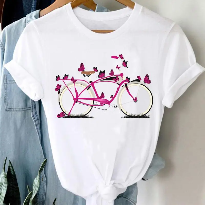 

Clothes Short Sleeve T-shirts Print Women Cartoon O-neck Fashion Bike Trend 90s Graphic Tshirt Top Regular Lady Female Tee