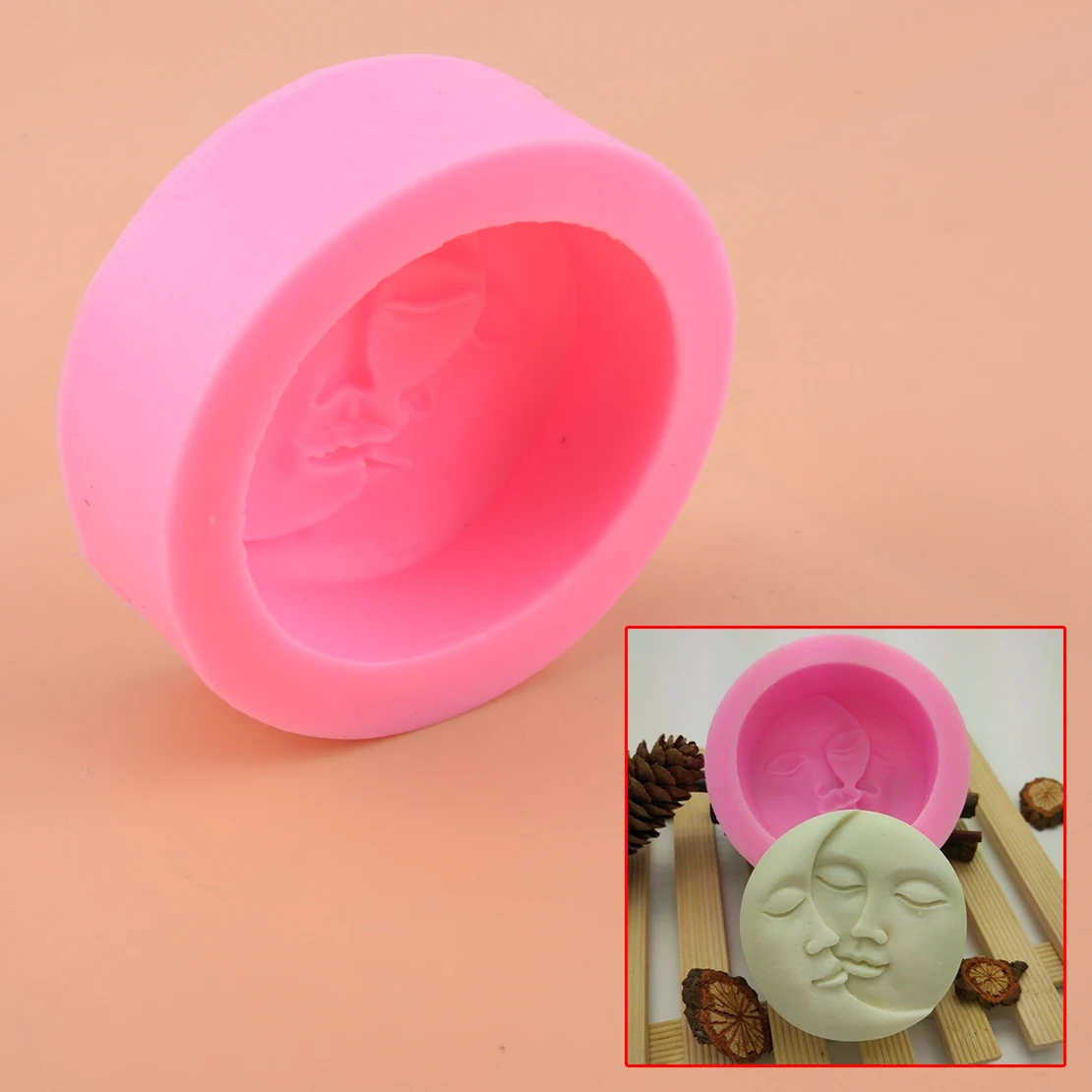 Круглая силиконовая форма для мыла в виде Солнца и Луны 8 см|Формы мыла| |