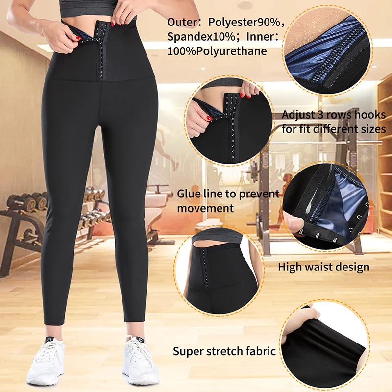 Women's Sweat Leggings Waist Trainer Body Shaper Sauna Compression High Waist Sport Pants For Weight Loss Slimming Shapewear