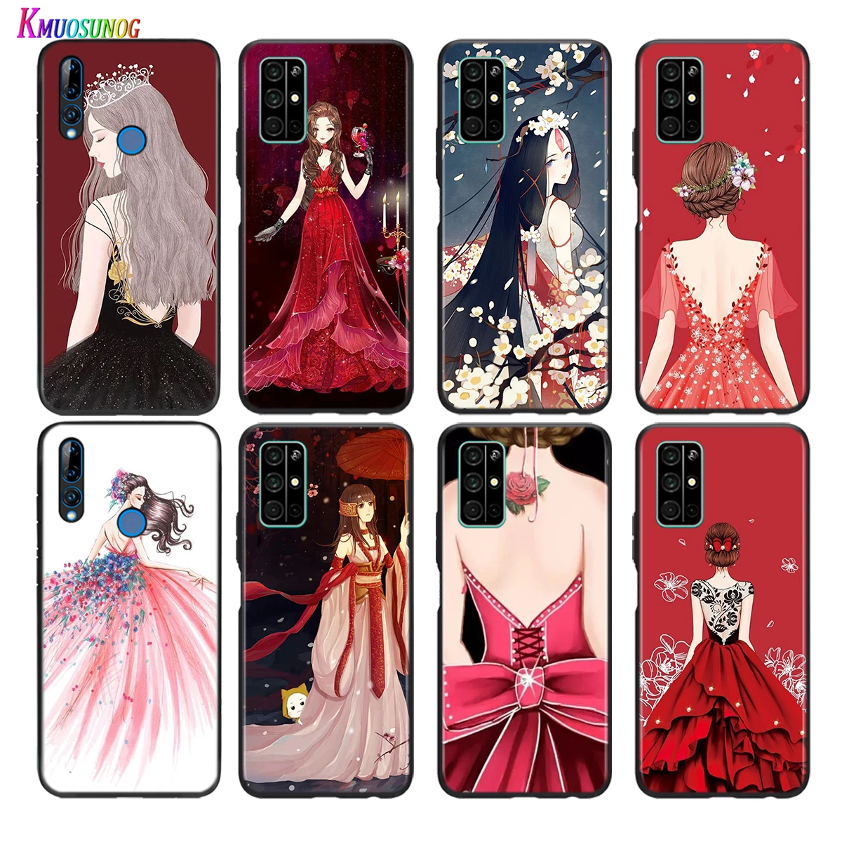 

Soft Black Cover Wedding Dress Girl For Honor 30 30S V30 V20 9N 9S 9A 9C 20S 20E X10 20 7C Lite Pro Plus Phone Case
