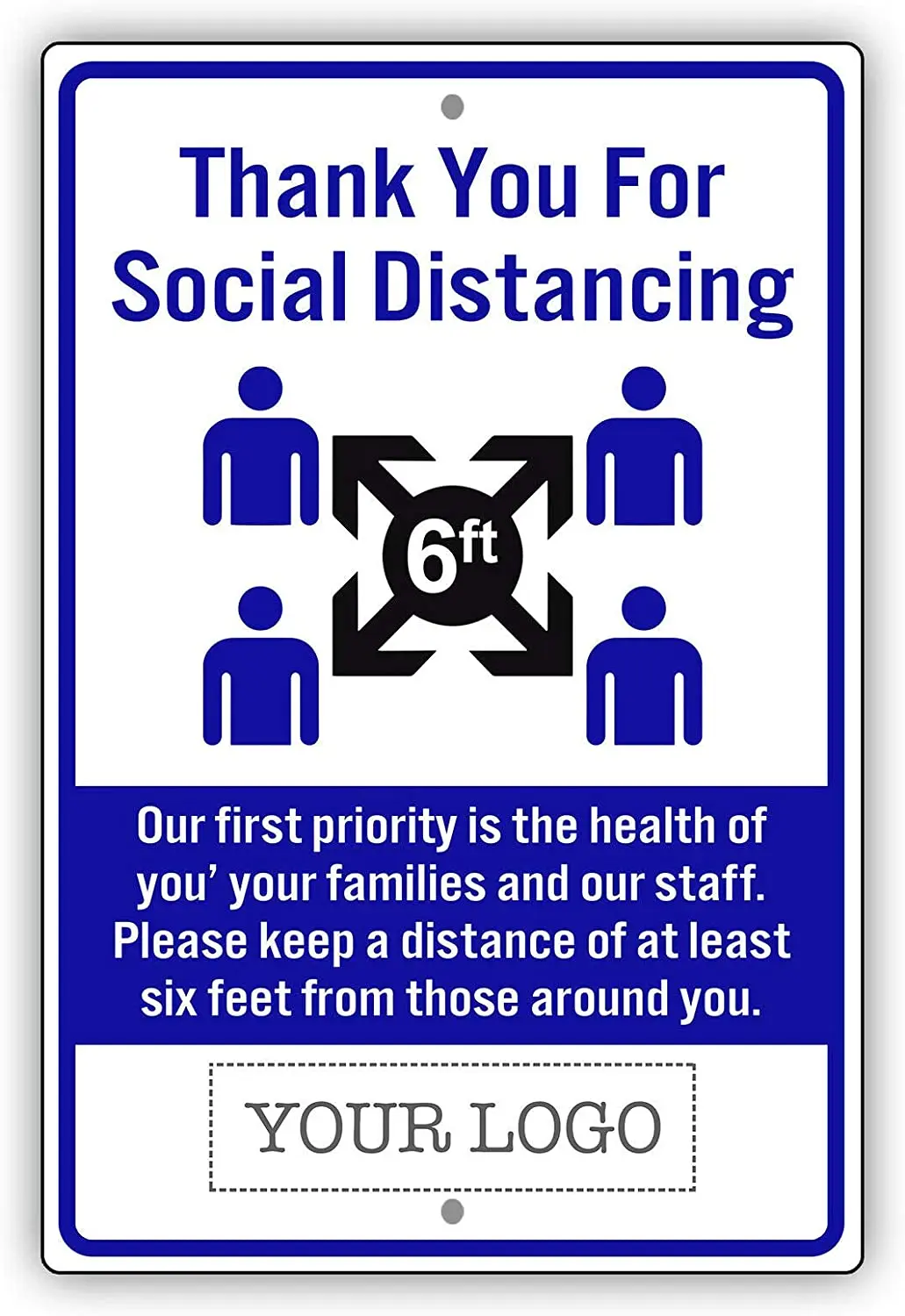 

Afterprints Thank You for Social Distancing Your Customized Logo Novelty Aluminum Metal Sign 8"x12"