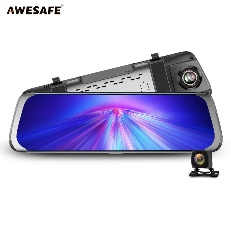 AWESAFE, 10 дюймов, сенсорный экран, Full HD, 1080 P, Автомобильный видеорегистратор, поток, зеркало заднего вида, видеорегистратор, Эра, двойной объектив, запись, Автомобильный видеорегистратор, видеорегистратор