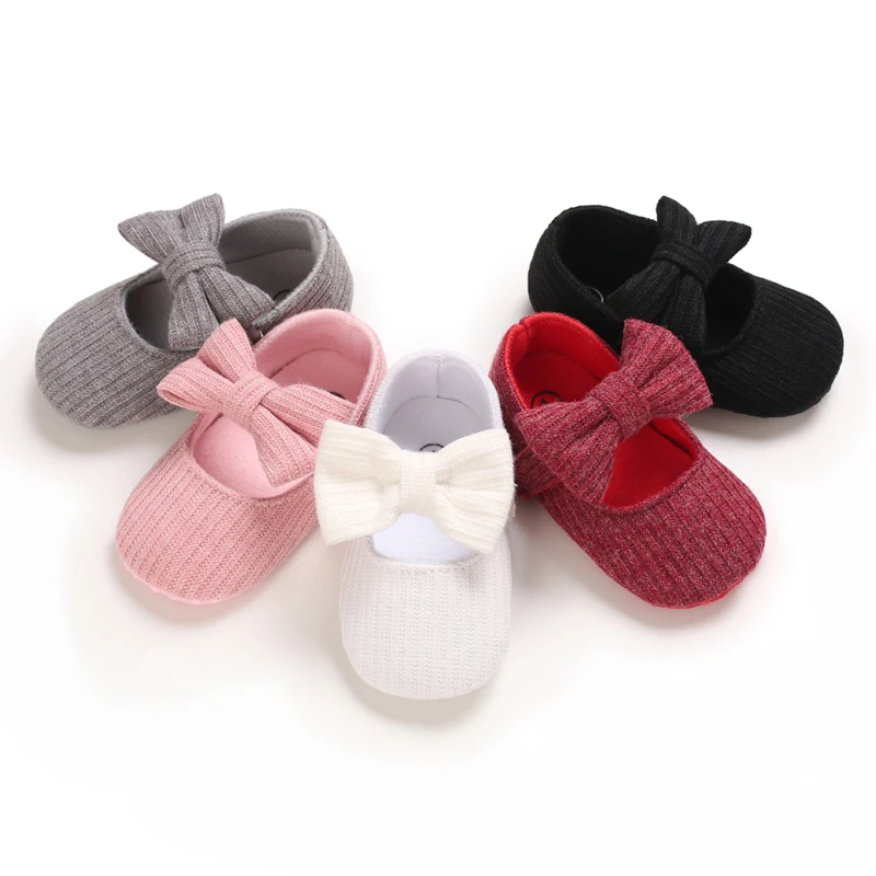 

Prewalker New Men's And Women's Baby Lovely Bowknot Is Pure Color Stripe Antiskid First Toddler Soft Bottom Shoes 0 to 18 Months