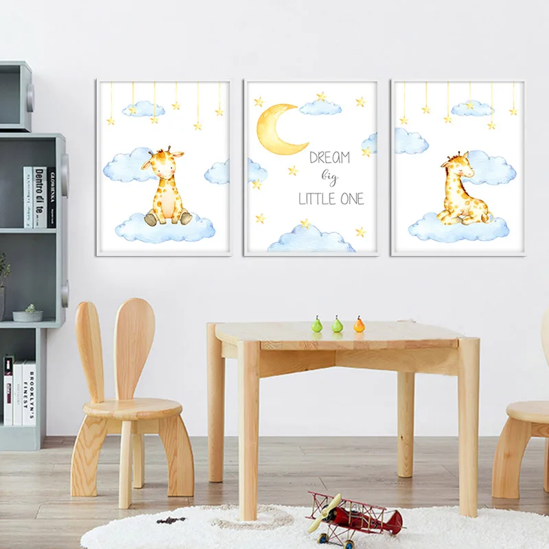 Настенная картина для детской комнаты рисунок на холсте с оленем постер