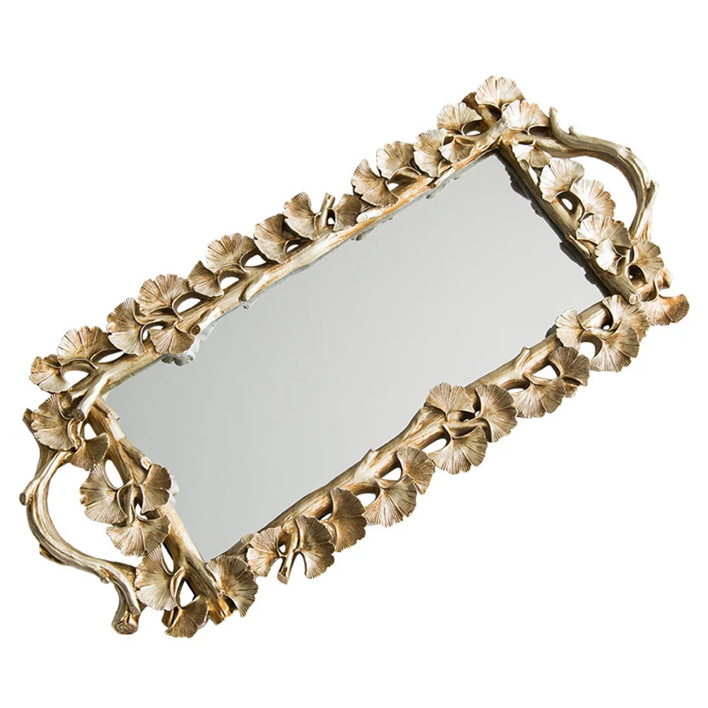 

1 шт. прямоугольный гингко лист ретро резной поднос зеркальный чай фрукты десерт кофейный десерт поднос для хранения (Золотой)