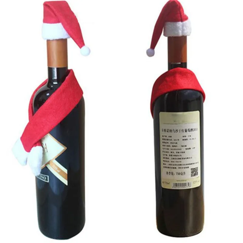 2 шт./компл. шапочки для бутылок и шарфов цвета шампанского вина Санта Клауса