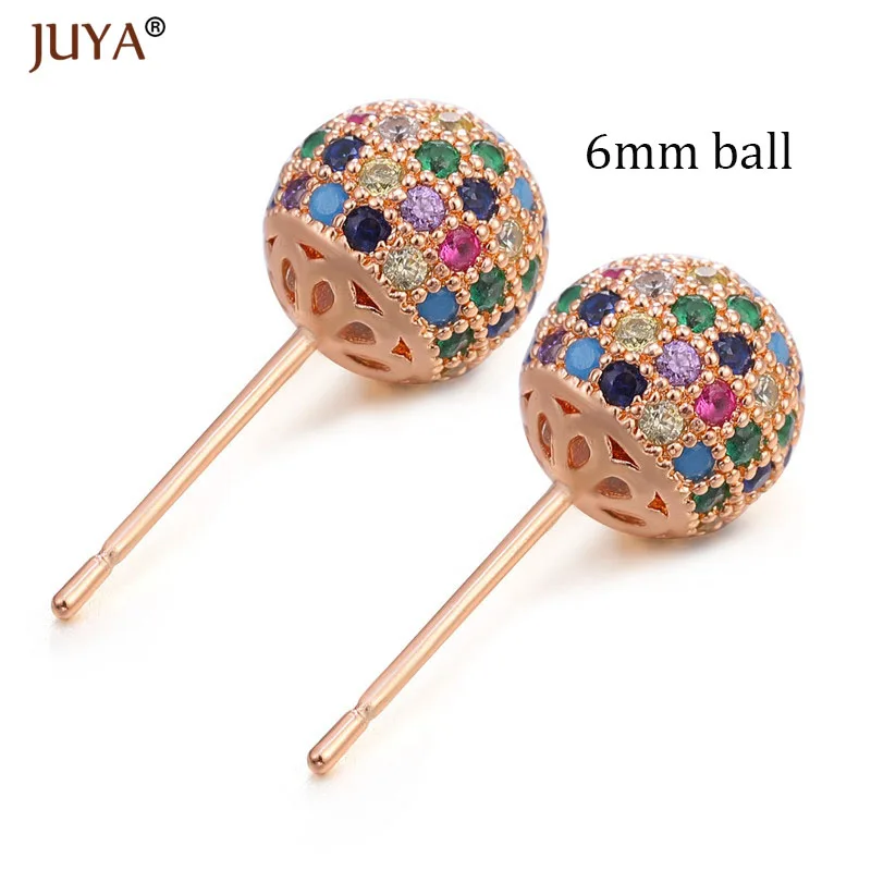 6mm ball rose gold Корейская мода милые круглые серьги-шарики в стиле диско Роскошные циркониевые стразы серьги-гвоздики для женщин девочек рождественские подарки - Окраска металла: 6mm ball rose gold