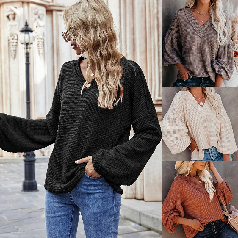 

Осень/зима, новинка, Модный женский свободный топ с V-образным вырезом