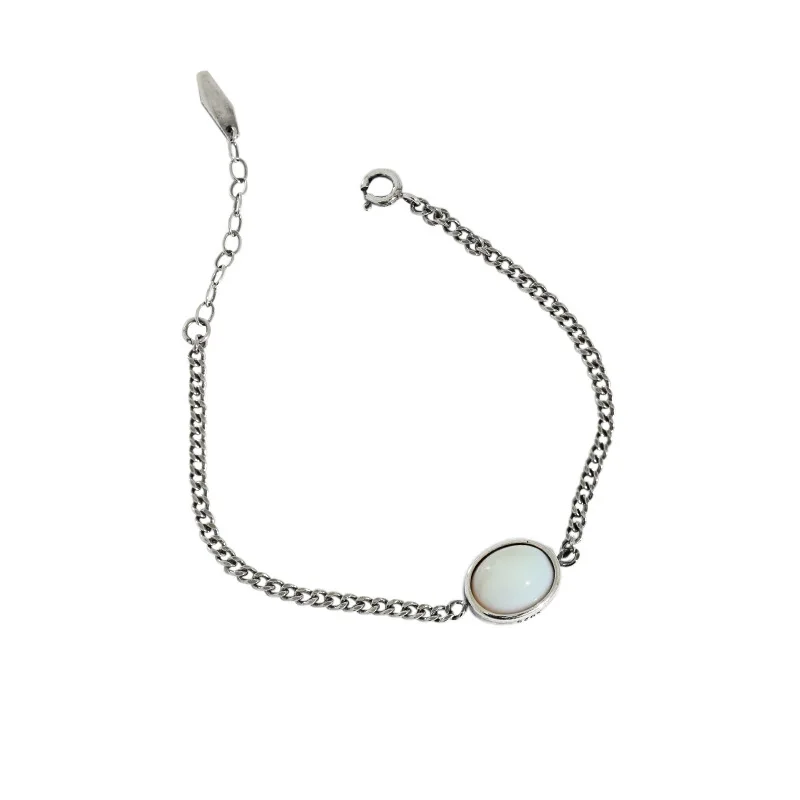 

Винтаж подлинное 925 пробы серебро белый опал браслет-цепочка с камнем ювелирные украшения TLS384