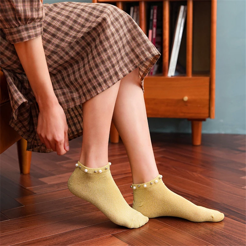 Summer Ankle Socks Women New Korean Japanese Style Designer Cotton Women Sock With Pearl Cute Harajuku Short Sock For Ladies