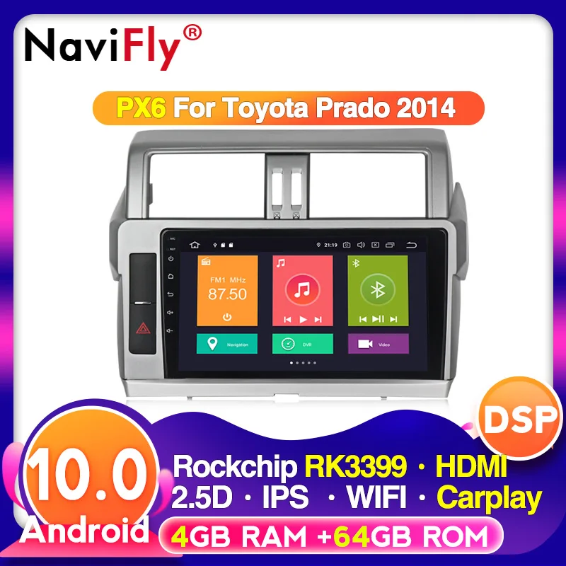 Автомобильное радио 4G LTE Android 10 для Toyota Land Cruiser Prado 2014 2015 2016 2017 GPS-навигация