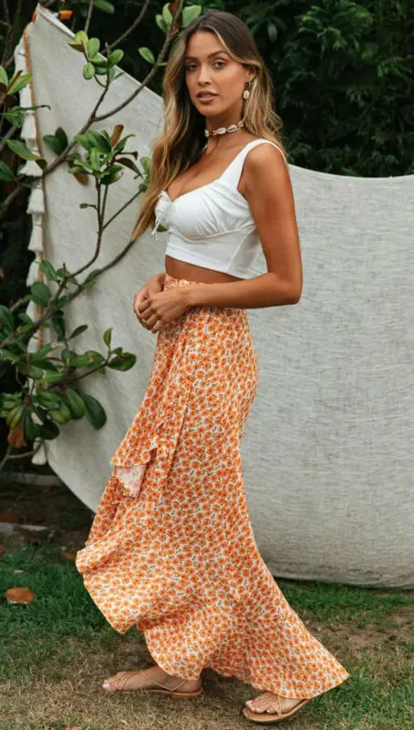 Женские юбки в богемном стиле асимметричный силуэт принт тип завышенная талия