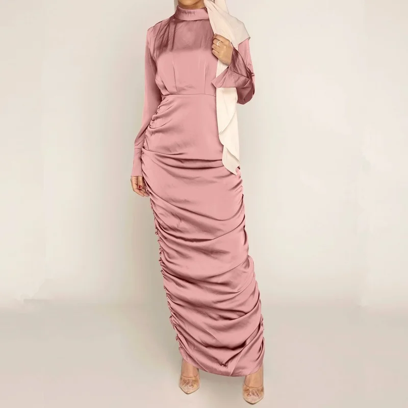 Мусульманский модный хиджаб платье атласное Дубай абайя Турция Abayas для женщин турецкие платья мусульманский кафтан Халат
