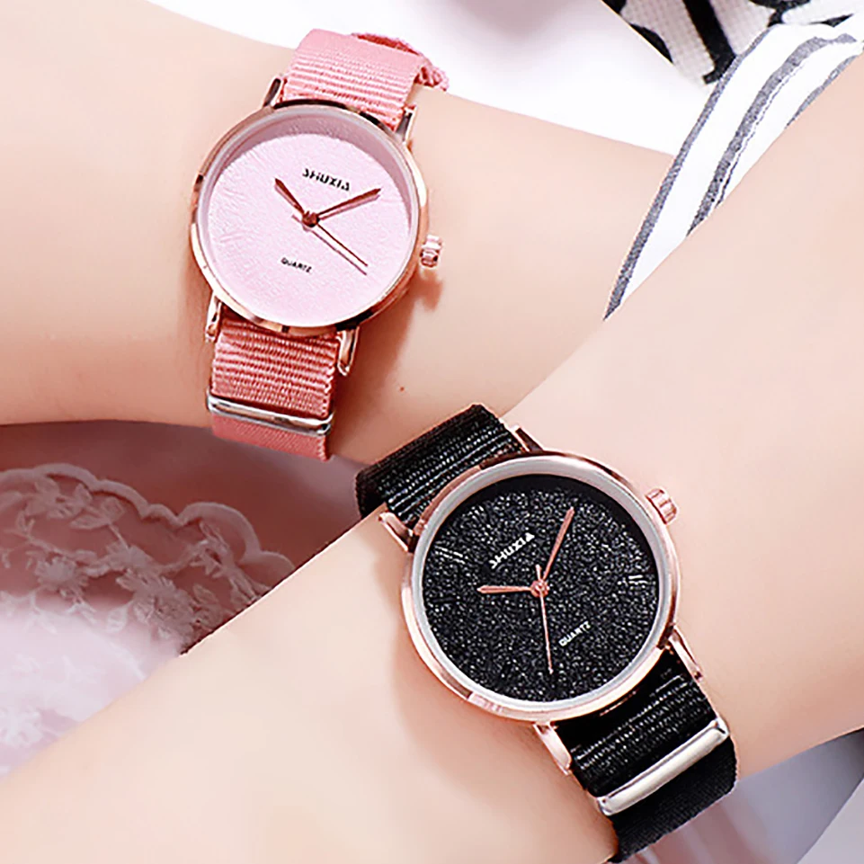 

Fashion Women Watches Sweet Candy Color Dial Wild Nylon Sweat Proof Teen Lady Students Girl Quartz Wristwatches Clock Hot Gifts