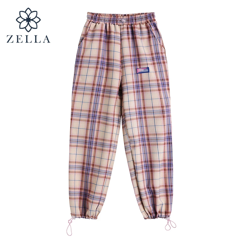 

Новинка 2021, модные клетчатые брюки в стиле Харадзюку для женщин, брюки, уличная одежда, женские свободные брюки, осенние женские повседневны...