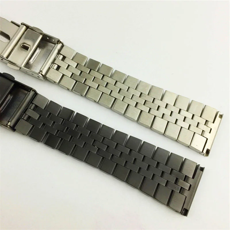 

18/19/20/21/22/23/24/26/28/30mm Stainless Steel Solid Watch Band with Five Bead Wristband Double Safety Clasp Silver Black Chain
