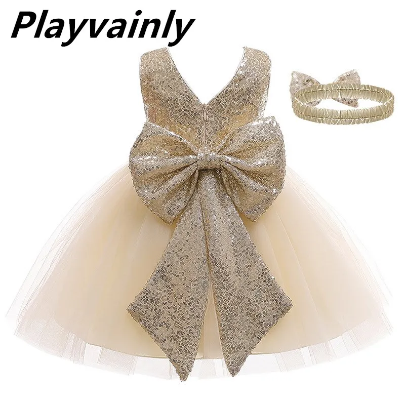 

Wholesale Baby Dress Girl Christmas Dress Sequins Bow Princess Dresses for Wedding 1st year Birthday Little Girl Clothes E2764