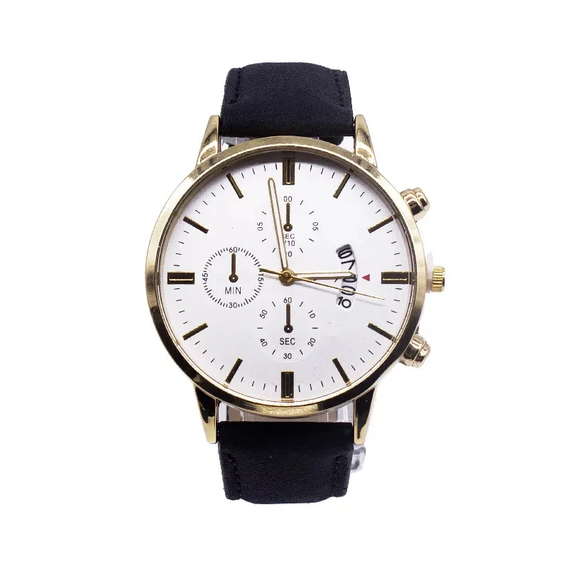 Men Watch Bracelet Set Fashion Sport Wrist Watch Alloy Case Leather Band Watch Quartz Business Wristwatch calendar Clock Gift