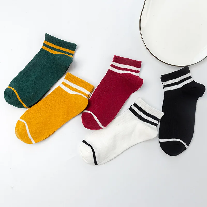 

1Pair Pure Color Short Sox Striped Nice Gift Cotton Unisex Crew Socks Japanese Style Kawaii Skarpetki Damskie