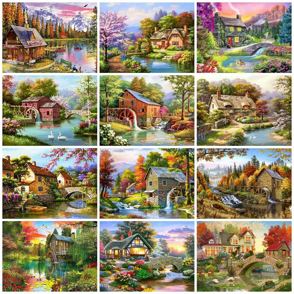 

Алмазов картина квадрат/круглый Наборы дом Бриллиантовая вышивка озеро крестиком пейзаж Стразы арт хобби подарок Декор для дома