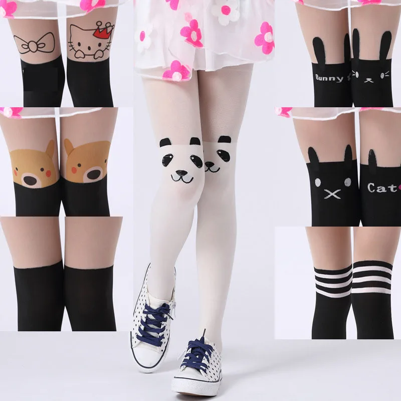 Милые Мультяшные колготки для девочек бархатные детские с милым котом лоскутные