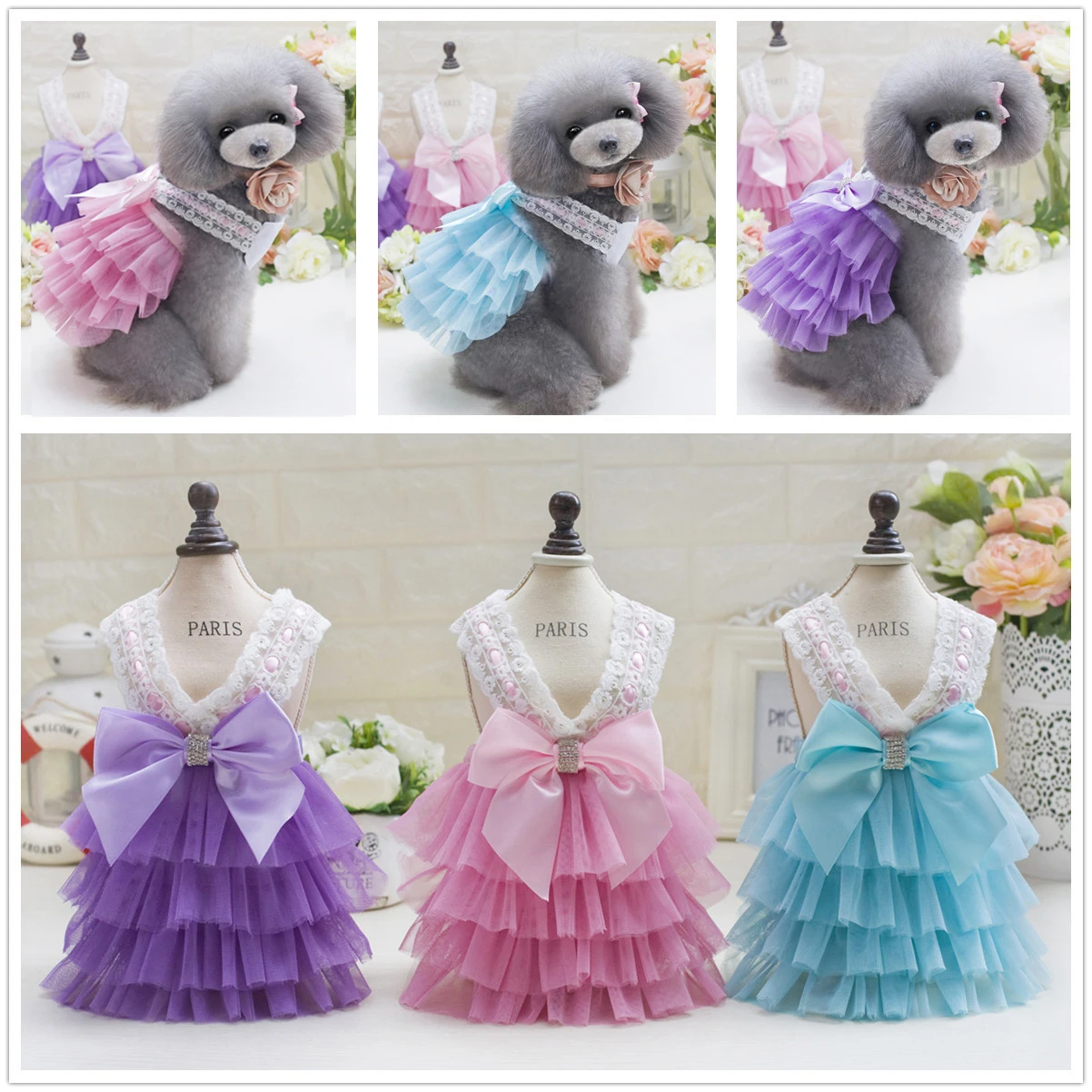 

2021 new Dog clothes pet summer dress Clothing for cats small dogs skirt Puppy wedding evening fancy Puffy sling gauze cute and