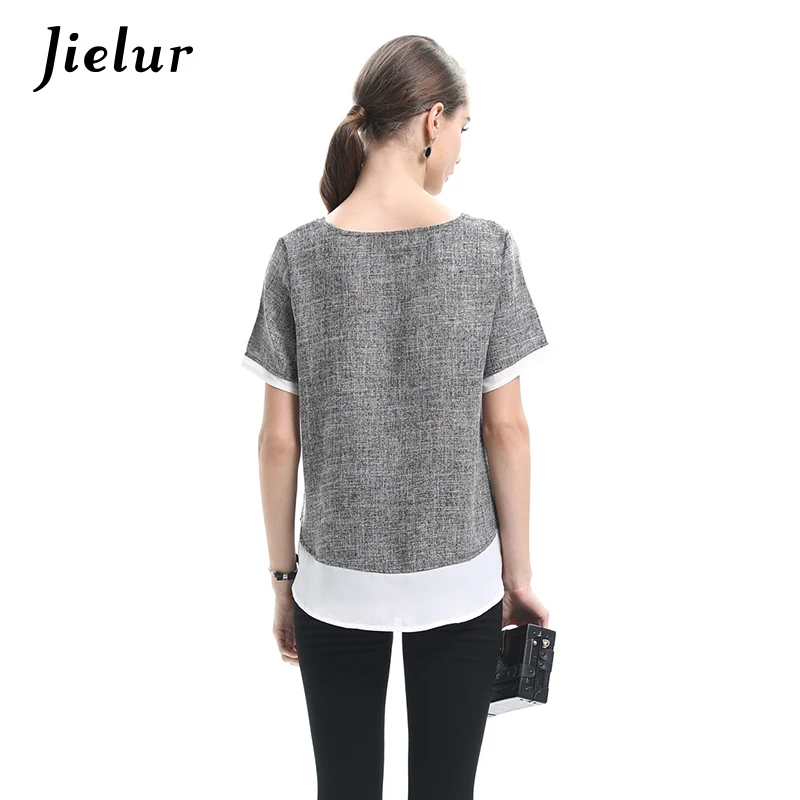 Jielur 2019 Летние шифоновые Лоскутные женские футболки с короткими рукавами новая