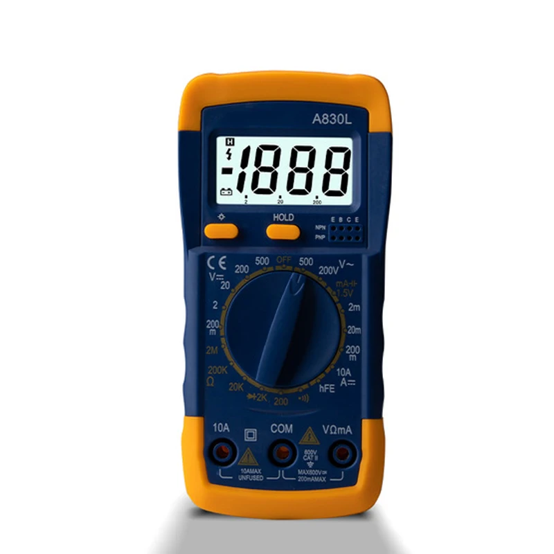 Blue Yellow A830L ЖК-цифровой мультиметр AC DC напряжение диод Freguency мультитестер ток световой дисплей с функцией зуммера - Цвет: Blue Yellow