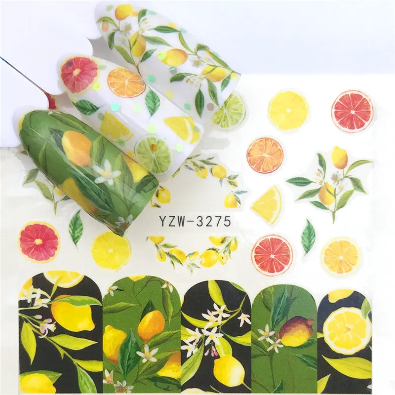 

1pcs Nail Stickers Fruit Drink Water Decals Wraps Cartoon Nordic Plant Designs Sliders For Nail Decoration Manicure Colorful Tip
