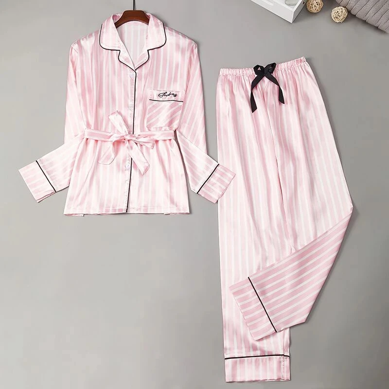 Women Silk Pajamas Autumn Korean Polka Dot Sleepwear Loose Long Sleeves Pants Set 2 Piece Sexy Satin Pyjamas Home Clothes 2023