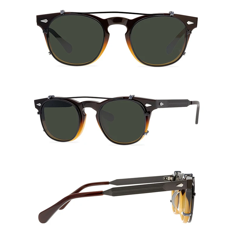 Belight Optical Women Men UV400 Handmade Customized Rivet Vintage Retro Acetate Clip on Sunglasses with Case Oculos Arnel