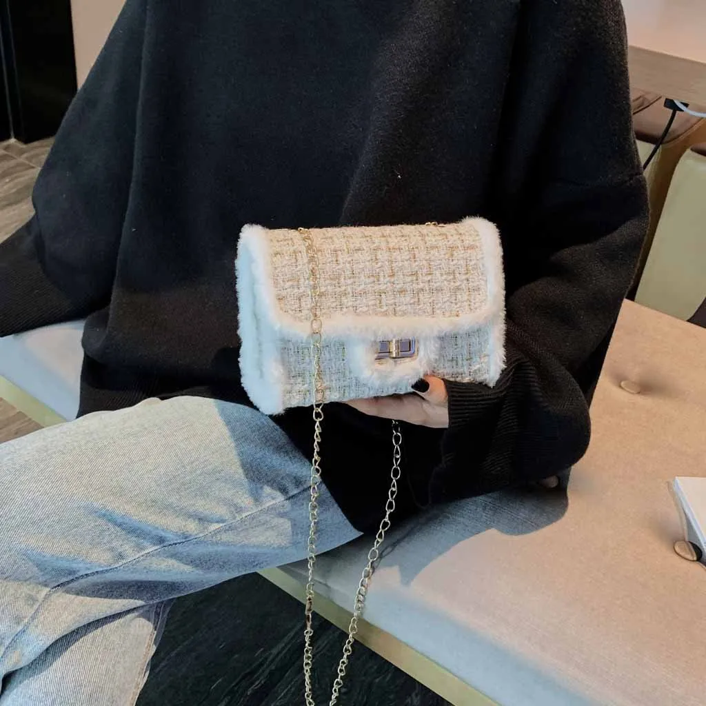 Женская сумка через плечо новинка 2019 модная шерстяная на цепочке женская